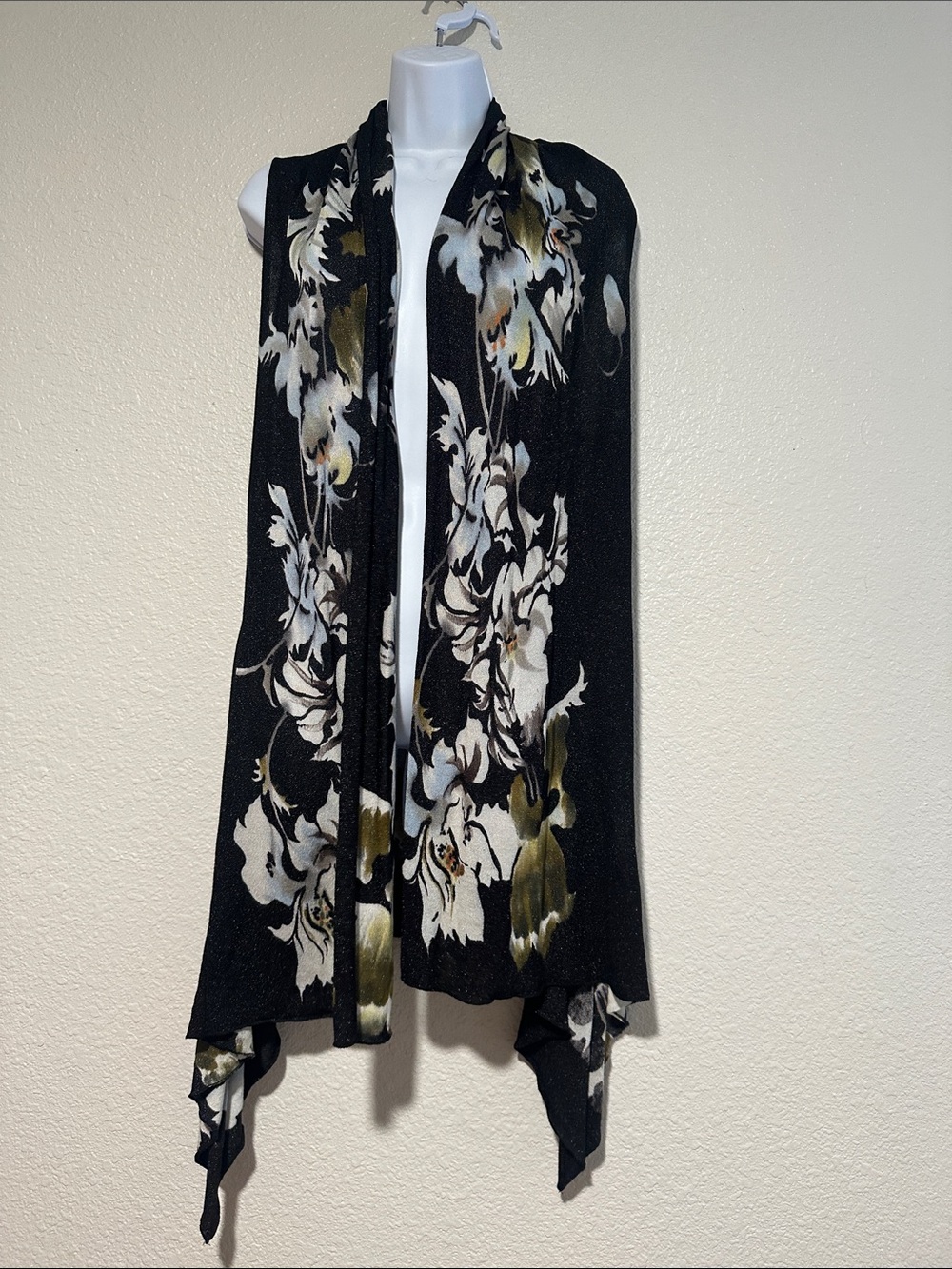 Adore Black Floral Draped Open-Front Vest